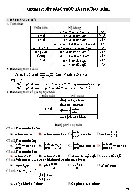 Trắc nghiệm môn Toán 10 - Chương IV Bất đẳng thức, bất phương trình